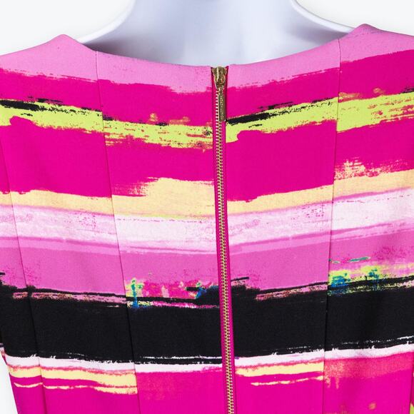 Tahari ASL Hot Pink Striped Scuba Pleated Fit-and-Flare Dress 4 - Picture 8 of 11